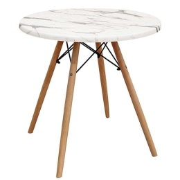 Τραπέζι Randy Marble Carraca 08.0012.1 Φ70x69cm White Werzalit,Ξύλο