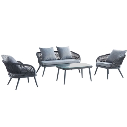 Σαλόνι Κήπου (Σετ 4Τμχ) HM5819 Με Σχοινί Textline Dark Grey 4 Θέσεων