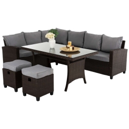 Σαλόνι Κήπου Γωνία (Σετ 5Τμχ) Tranquility HM5895.02 Με 2 Σκαμπό Και Τραπέζι Brown-Grey 9 Θέσεων