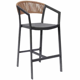 Σκαμπό Με Μπράτσα & Πλάτη Rattan HM5892.01 56x59x106cm Textline Anthracite Beige
