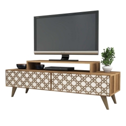 Έπιπλο Τηλεόρασης HM9510.03 140x41,8x48,8cm Walnut-Cream Μελαμίνη
