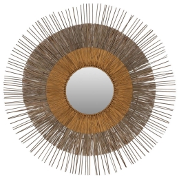 Καθρέπτης HM7798 Με Πλαίσιο Mendong Grass Φ105cm Natural-Gold Γυαλί,Seagrass