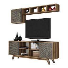 Σύνθεση Τηλεόρασης HM9516.02 160x35x56.2cm Walnut-Blue Μελαμίνη