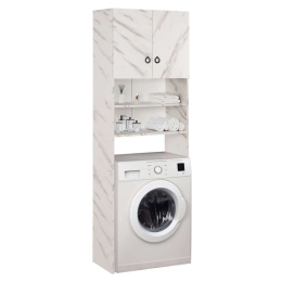 Έπιπλο Πλυντηρίου Terry HM9122.12 Με Ράφια & Ντουλάπι 64x29x181cm Εφέ Μάρμαρο White-Black Μελαμίνη