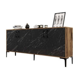 Μπουφές HM9428.03 180x35x78cm Walnut-Black Μελαμίνη,Μέταλλο