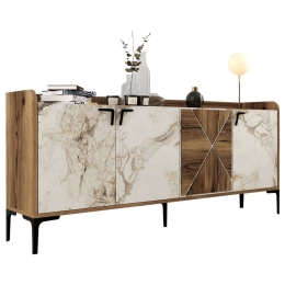 Μπουφές HM9433.02 180x35x78cm Walnut-White Μελαμίνη