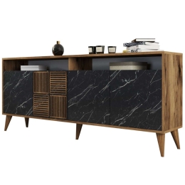 Μπουφές HM9431.05 180x35x78.6cm Walnut-Black Μελαμίνη