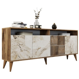 Μπουφές HM9431.03 180x35x786cm Walnut-White-Gold Μελαμίνη
