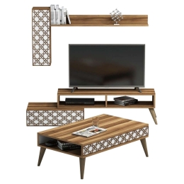 Σύνθεση Σαλονιού (Σετ 2Τμχ) HM11850.03 Walnut-White Μελαμίνη