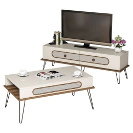 Σύνθεση Σαλονιού (Σετ 2Τμχ) HM11851.01 Cream-Walnut Μελαμίνη