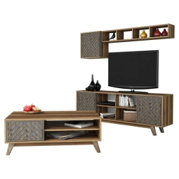 Σύνθεση Σαλονιού (Σετ 2Τμχ) HM11853.02 Walnut-Blue Μελαμίνη