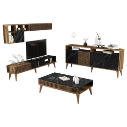 Σύνθεση Σαλονιού (Σετ 3Τμχ) HM11845.02 Walnut-Black Μελαμίνη
