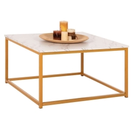 Τραπέζι Σαλονιού Braylen HM8942.11 Τετράγωνο 75x75x43,5cm Gold-White Μελαμίνη,Μέταλλο