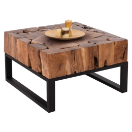 Τραπέζι Σαλονιού HM9354 80x80x48cm Τeak Natural-Black Μέταλλο,Ξύλο