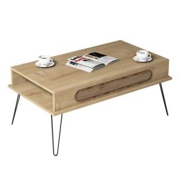 Τραπέζι Σαλονιού HM9500.01 105x56x45,8cm Μεταλλικά Πόδια Natural-Oak Μελαμίνη
