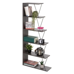 Βιβλιοθήκη Mini Tars HM2241.20 Με Μαύρες Μεταλλικές Βέργες 65x22 24x146cm Grey Μελαμίνη,Μέταλλο