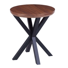 Τραπεζάκι Βοηθητικό Στρογγυλό HM9473.02 Φ50x55cm Με Μαύρη Μεταλλική Βάση Mdf Walnut Μέταλλο,Ξύλο