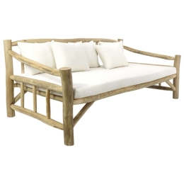 Καναπές HM9339 210x100x80cm Από Μασίφ Ξύλο Teak Natural-White Τριθέσιος