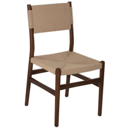 Καρέκλα Τραπεζαρίας HM9412.04 45x51x87cm Από Οξιά Walnut Με Σχοινί Beige Ξύλο,Σχοινί