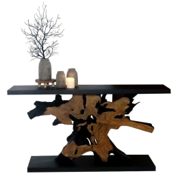 Κονσόλα HM9356 150x40x80cm Από Μασίφ Ξύλο Τeak Natural-Black Ξύλο
