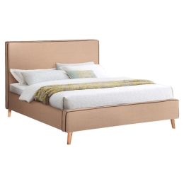 Κρεβάτι Indra HM662.02 Για Στρώμα 160x200cm Ρέλι Brown & Ύφασμα Beige Διπλό Ξύλο,Ύφασμα