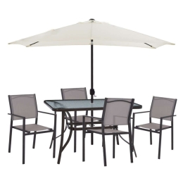Τραπεζαρία (Σετ 6Τμχ) HM11801.10 Τραπέζι 120x70cm 4 Πολυθρόνες & Ομπρέλα Beige 4 Θέσεων