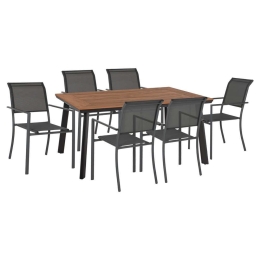 Τραπεζαρία (Σετ 7Τμχ) HM11812 Τραπέζι 160x92cm & 6 Πολυθρόνες Textline Grey 6 Θέσεων