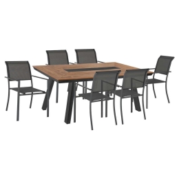 Τραπεζαρία (Σετ 7Τμχ) HM11813 Τραπέζι 200x94cm & 6 Πολυθρόνες Textline Grey 6 Θέσεων