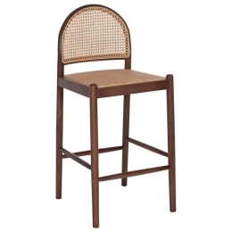 Σκαμπό Μπαρ HM9408.04 43,5x50x98cm Από Οξιά Rattan Αψίδα Πλάτη Walnut-Beige Ξύλο,Ψάθα