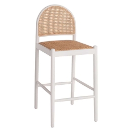 Σκαμπό Μπαρ HM9408.03 43,5x50x98cm Από Οξιά Rattan Αψίδα Πλάτη White-Beige Ξύλο,Ψάθα