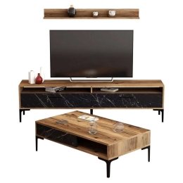 Σύνθεση Σαλονιού (Σετ 2Τμχ) HM11855.01 Walnut-Black Marble Μελαμίνη