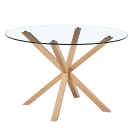 Τραπέζι Τραπεζαρίας HM9475.01 Φ120x75cm Με Μεταλλικά Πόδια Ξύλου Natural Μέταλλο,Γυαλί
