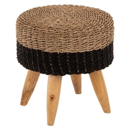 Σκαμπό Beam HM7827 Φ43x45cm Teak Ξύλο-Seagrass Natural-Black Ξύλο,Ψάθα