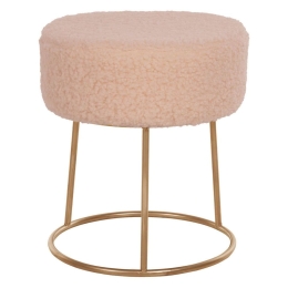 Σκαμπό Karlo HM8411.20 Φ35x41cm Με Χρυσή Βάση & Μπουκλέ Ύφασμα Ecru Μέταλλο,Ύφασμα