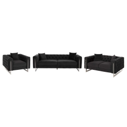 Σαλόνι (Σετ 3Τμχ) Mobar Τ.Chesterfield HM11935.04 Πόδια Μεταλλικά & Βελούδο Black Βελούδο, Μέταλλο