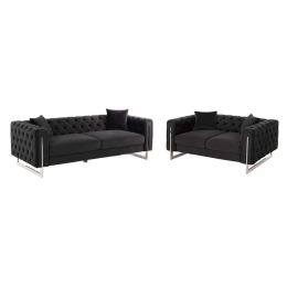 Σαλόνι (Σετ 2Τμχ) Mobar Τ.Chesterfield HM11936.04 Πόδια Μεταλλικά & Βελούδο Black Βελούδο, Μέταλλο