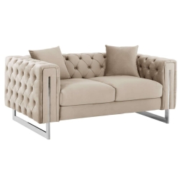 Καναπές Τ.Chesterfield Mobar HM3262.02 154x85x68cm Πόδια Μεταλλικά & Βελούδο Cream Βελούδο, Μέταλλο