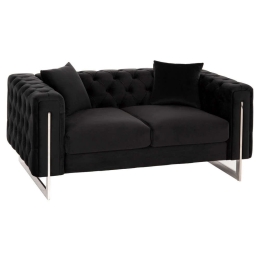 Καναπές Τ.Chesterfield Mobar HM3262.04 154x85x68cm Πόδια Μεταλλικά & Βελούδο Black Βελούδο, Μέταλλο