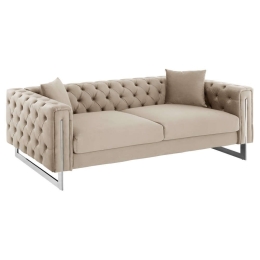 Καναπές Τ.Chesterfield Mobar HM3263.02 212x87x68cm Πόδια Μεταλλικά & Βελούδο Cream Βελούδο, Μέταλλο