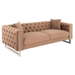 Καναπές Τ.Chesterfield Mobar HM3263.03 212x87x68cm Πόδια Μεταλλικά & Βελούδο Beige Βελούδο, Μέταλλο