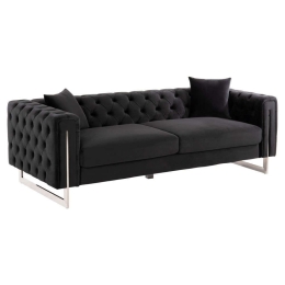 Καναπές Τ.Chesterfield Mobar HM3263.04 212x87x68cm Πόδια Μεταλλικά & Βελούδο Black Βελούδο, Μέταλλο