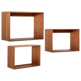 Ραφιέρα Τοίχου (Σετ 3Τμχ) Chengis HM9830 60x20x38cm Ξύλινη Natural-Teak Ξύλο