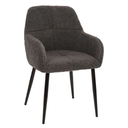 Πολυθρόνα Shelly HM8591.01 57x55x87cm Με Μαύρα Μεταλλικά Πόδια & Ύφασμα Teddy Grey Μέταλλο,Ύφασμα