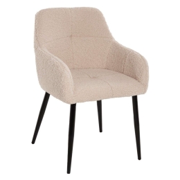 Πολυθρόνα Shelly HM8591.02 57x55x87cm Με Μαύρα Μεταλλικά Πόδια & Ύφασμα Teddy White Μέταλλο,Ύφασμα