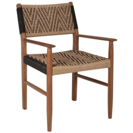 Πολυθρόνα Τραπεζαρίας HM9383.01 57x66x86cm Με Συνθετικό Σχοινί Ξύλο Teak Black-Beige Ξύλο,Σχοινί