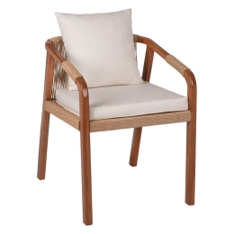 Πολυθρόνα Με Μαξιλάρια HM9456.01 57x63,5x75-88cm  Από Ξύλο Teak & Σχοινί Natural-White Ξύλο,Σχοινί