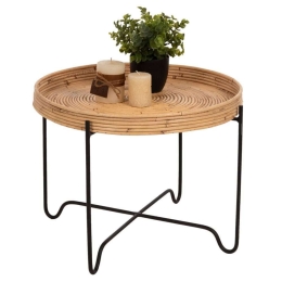 Τραπεζάκι Βοηθητικό Fly HM7907 Φ50x40cm Rattan Natural-Black Rattan, Μέταλλο