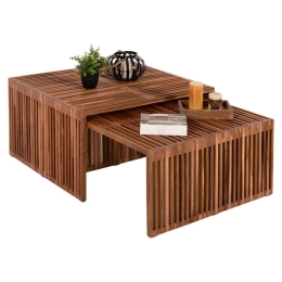 Τραπέζια Σαλονιού (Σετ 2Τμχ) Nya HM9546 86x79x46cm Από Teak Ξύλο Natural Ξύλο