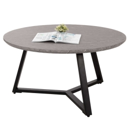 Τραπέζι Σαλονιού Στρογγυλό HM9586.02 Φ80x42cm Με Μαύρη Μεταλλική Βάση Εφέ Μαρμάρου Grey Mdf,Μέταλλο