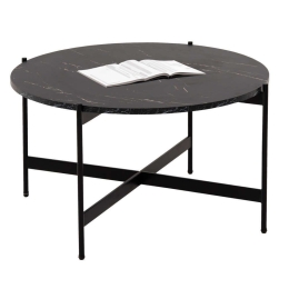 Τραπέζι Σαλονιού HM9588.01 Φ80x45cm Με Μαύρη Μεταλλική Βάση Εφέ Μαρμάρου Black Mdf,Μέταλλο